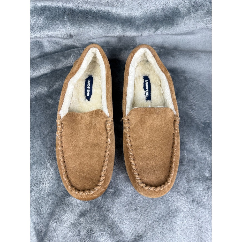 Lands End Suede Moccasin Slippers Plush‎ Lined Comfort House Shoes